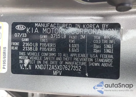 2013 Kia Soul из США, поврежденный, VIN KNDJT2A5XD7627352